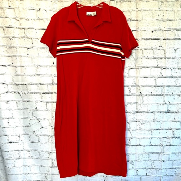 ⭐️ Cherokee red short sleeve Henley polo rugby midi dress women size L - Picture 1 of 16